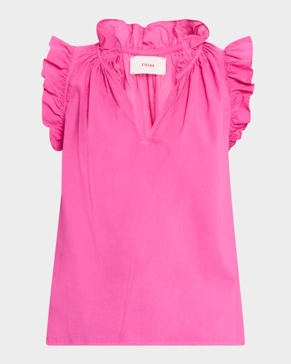 Bex Ruffle-Trim Split-Neck Top